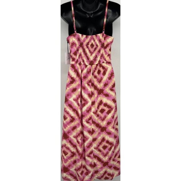 Japna Pink Shift Midi Dress Small S Pink Cream Geometric Sleeveless Rayon New - Picture 4 of 7
